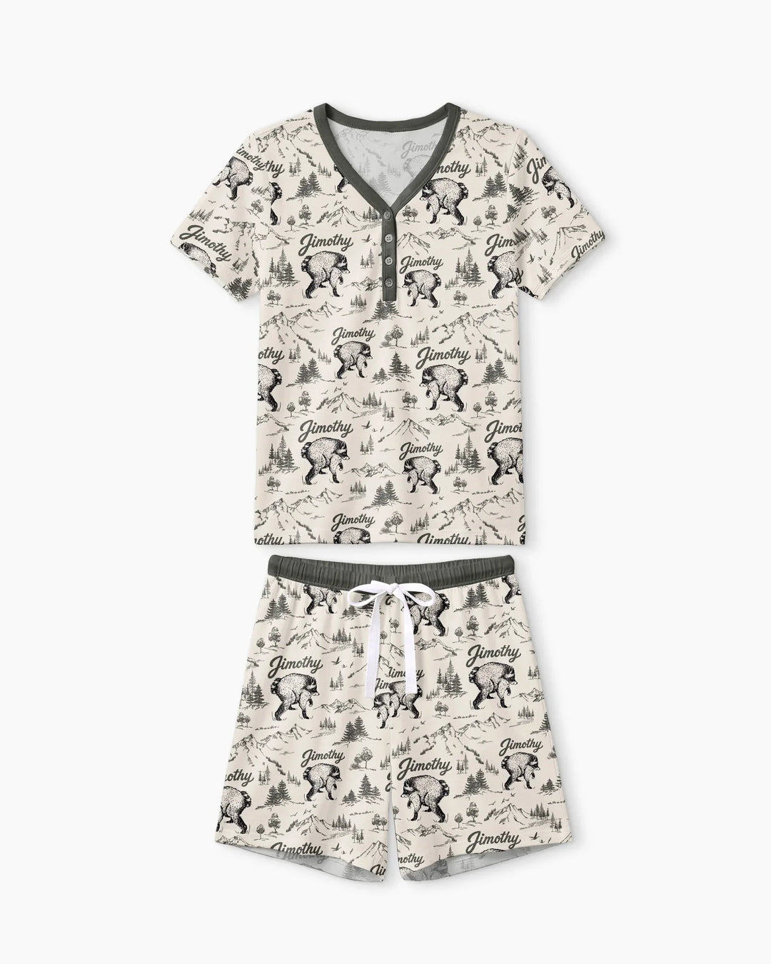Vintage Jimothy Racoon Family Matching Bamboo Women Short Sleeve Short Pajama Set