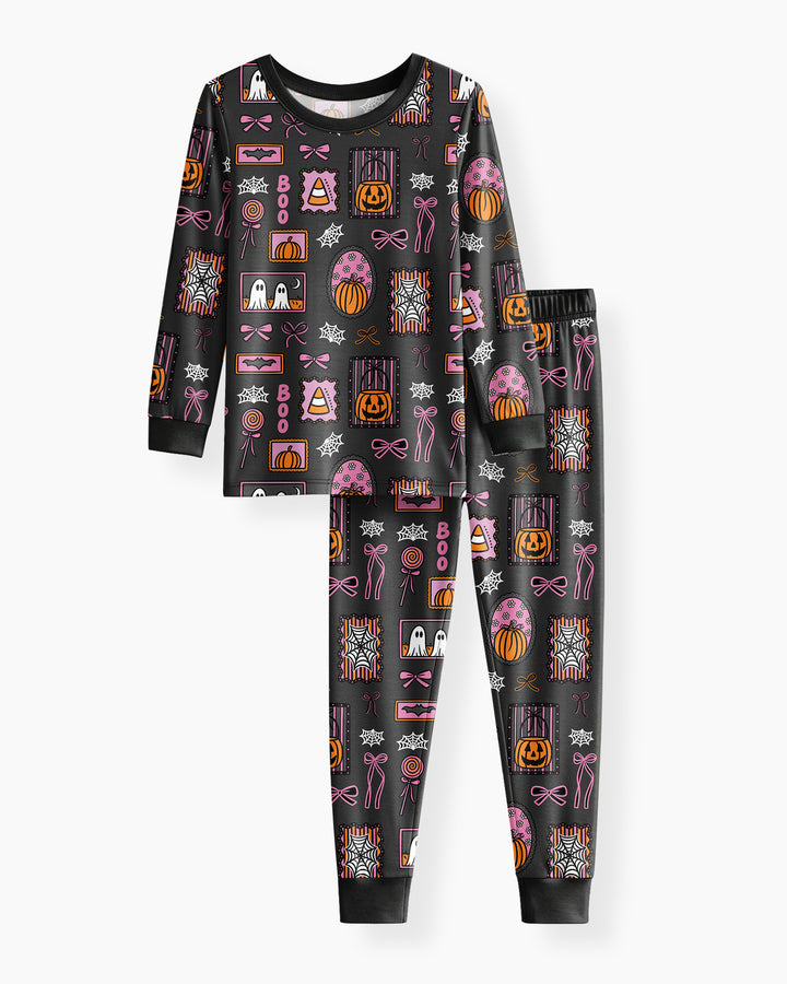 Spooky Preppy Pink Bamboo Two Piece Long Sleeve Pajama Set