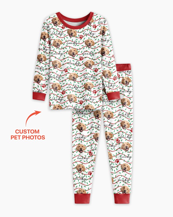 Custom Pet Photo Christmas Sprinkles Bamboo Two Piece Long Sleeve Pajama Set