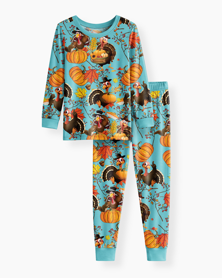 Autumn Turkey Chicken Bamboo Two Piece Long Sleeve Pajama Set