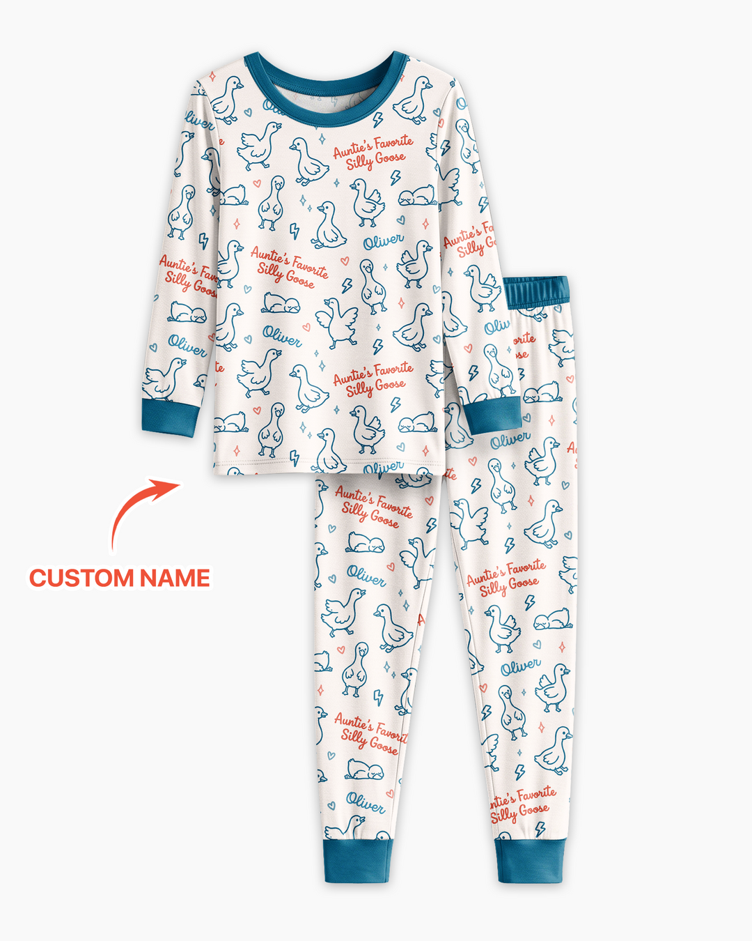 Custom Name Auntie's Favorite Silly Goose Bamboo Two Piece Long Sleeve Pajama Set