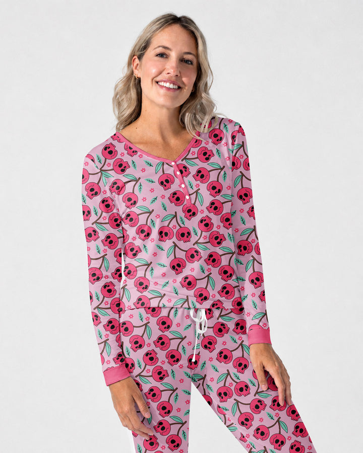 Halloween Cherry Skull Bamboo Women Pajama Set