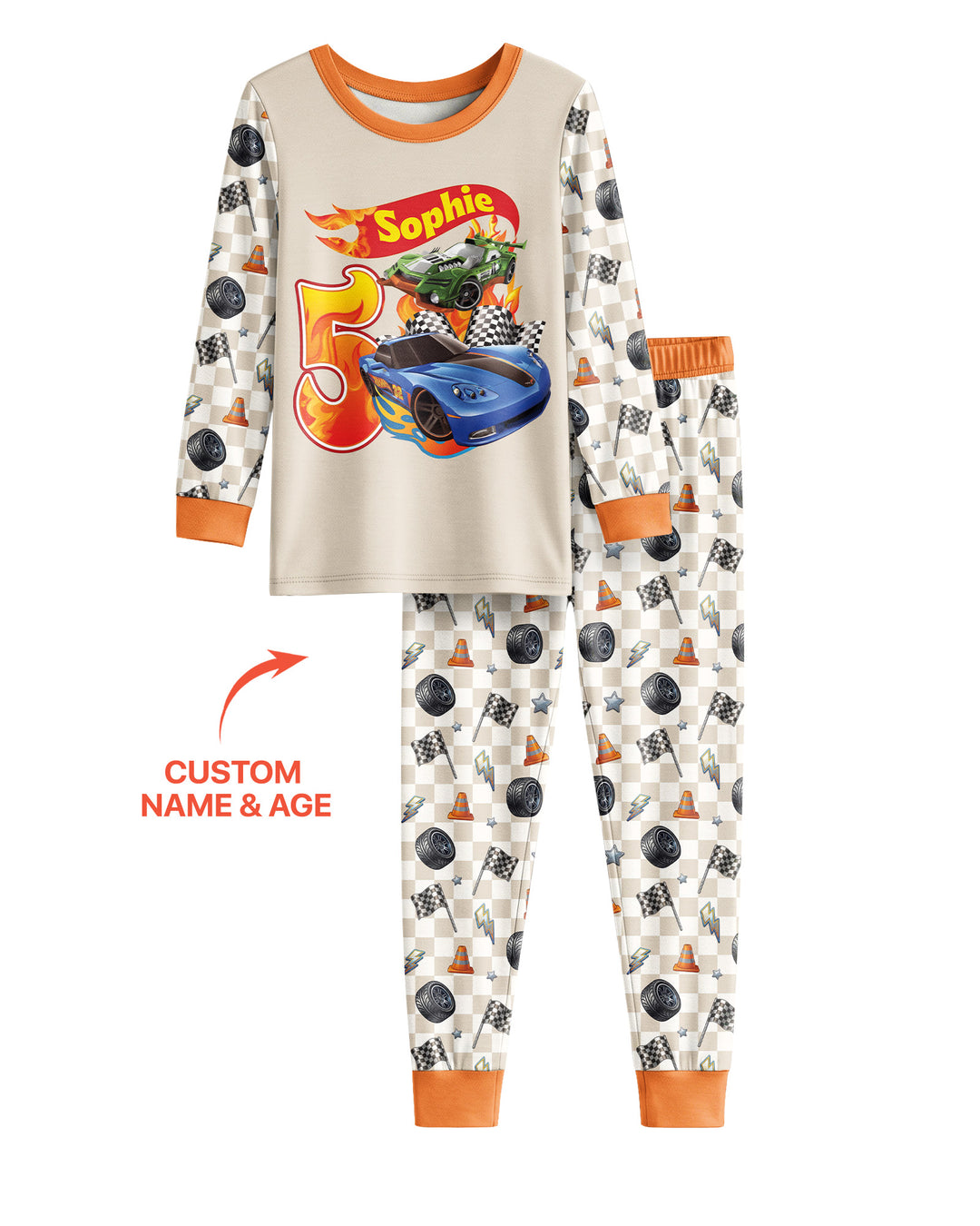 Custom Race Car Bamboo Two Piece Long Sleeve Pajama Set