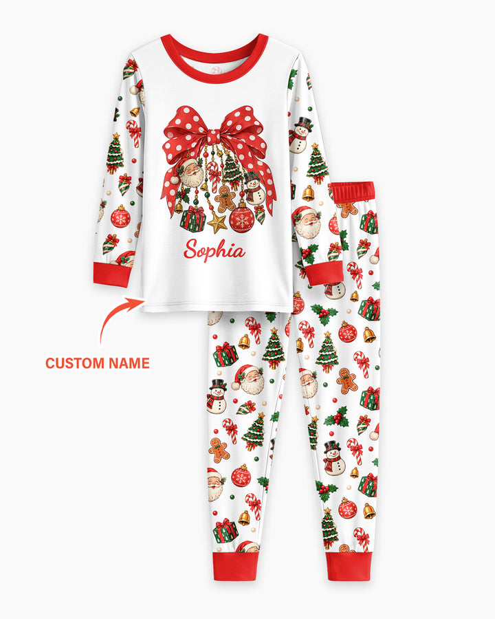 Custom Name Christmas The Bow Bamboo Two Piece Long Sleeve Pajama Set