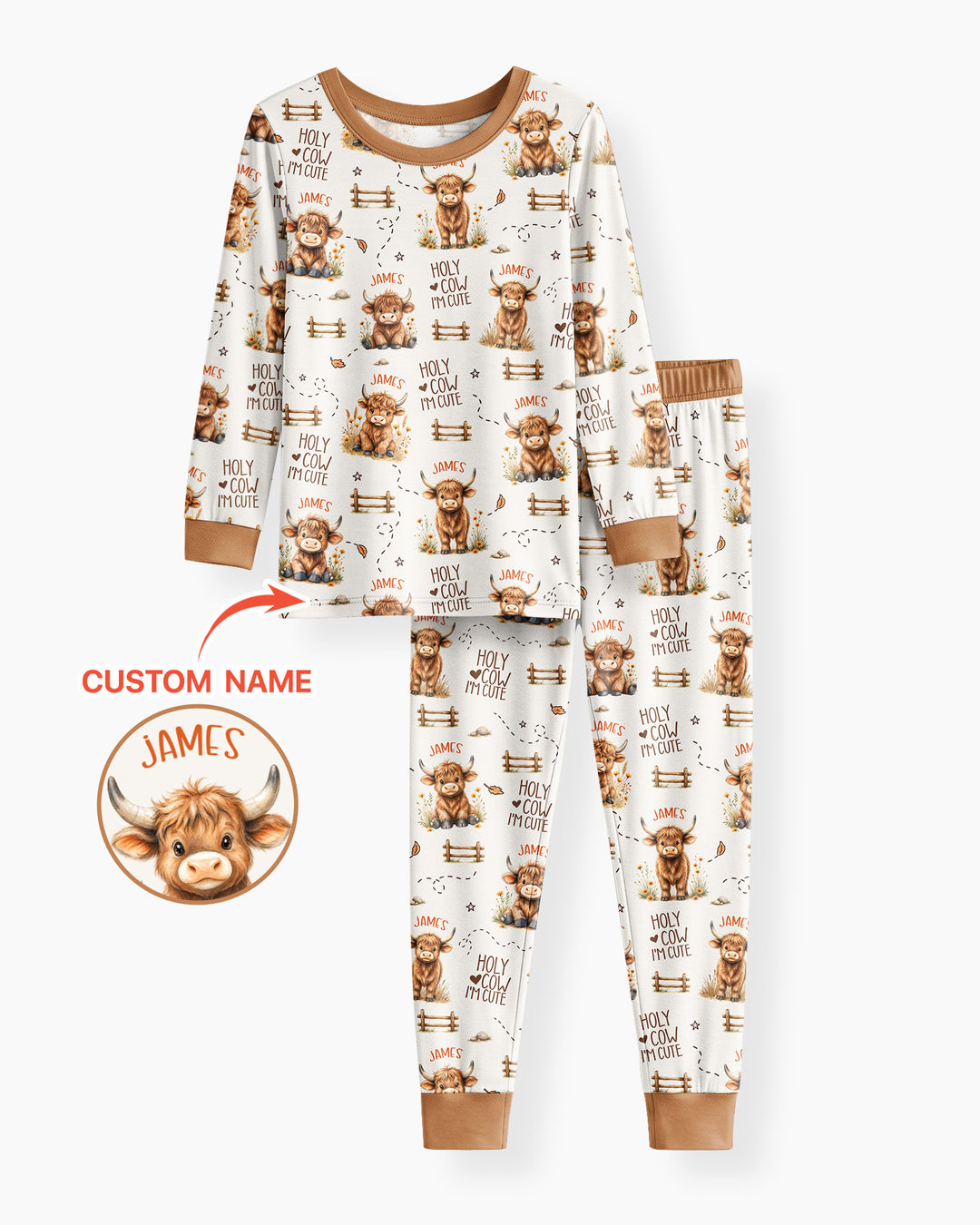 Holy Cow I'm Cute Personalized Bamboo Two Piece Long Sleeve Pajama Set