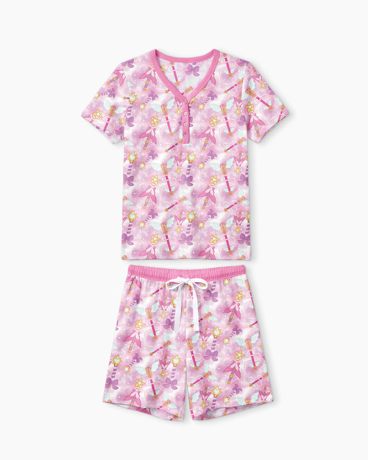 Kawaii Magical Girl Wand Bamboo Women Short Sleeve Short Pajama Set