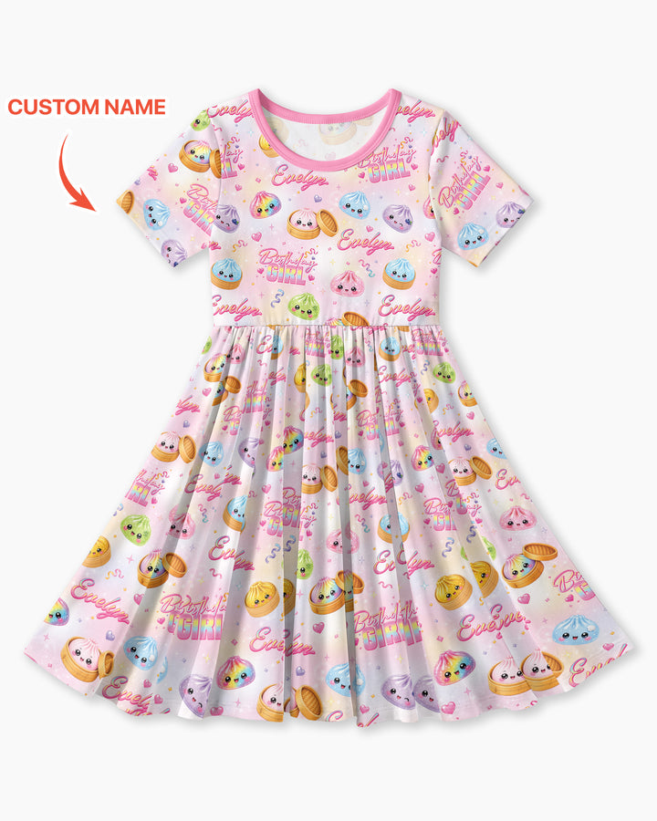 Birthday Girl Glitter Dumpling Bamboo Twirl Dress