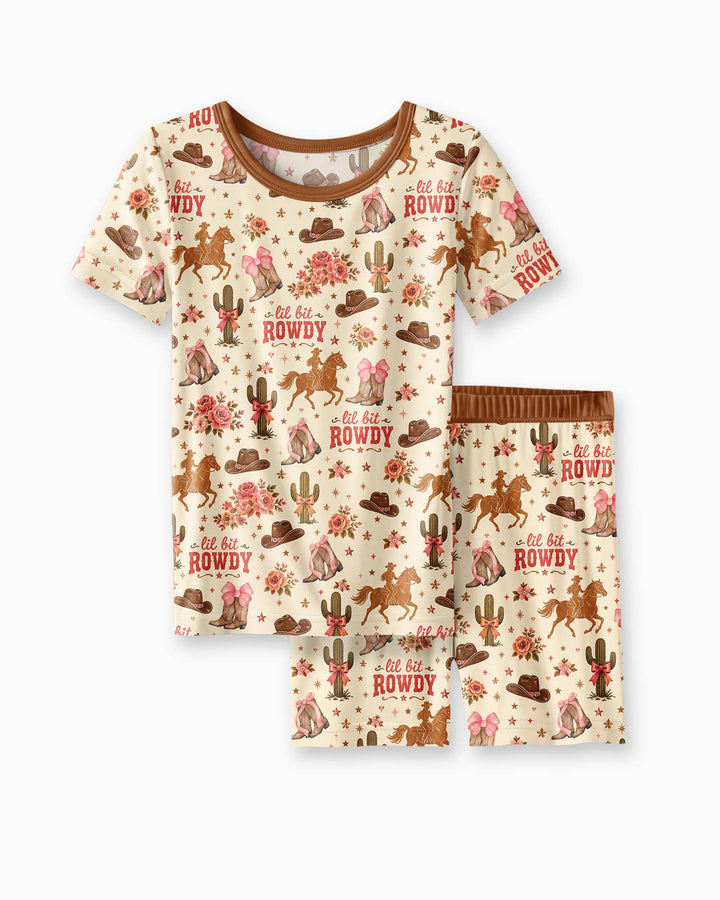 Coquette Cowgirl Lil Bit Rowdy Two Piece Short Sleeve Shorts Pajama Set