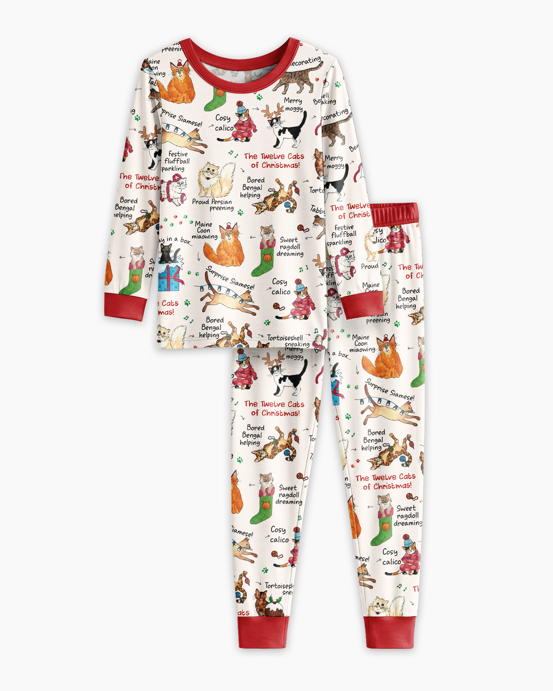 The 12 Cats of Christmas Bamboo Two Piece Long Sleeve Pajama Set