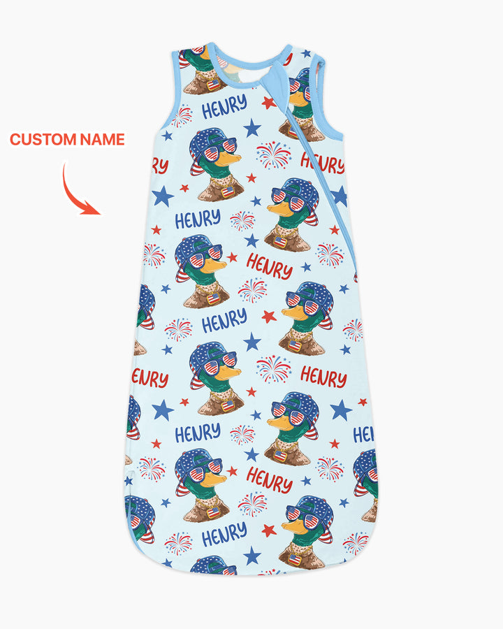 Custom Name Patriotic Mallard Duck Bamboo Sleep Bag