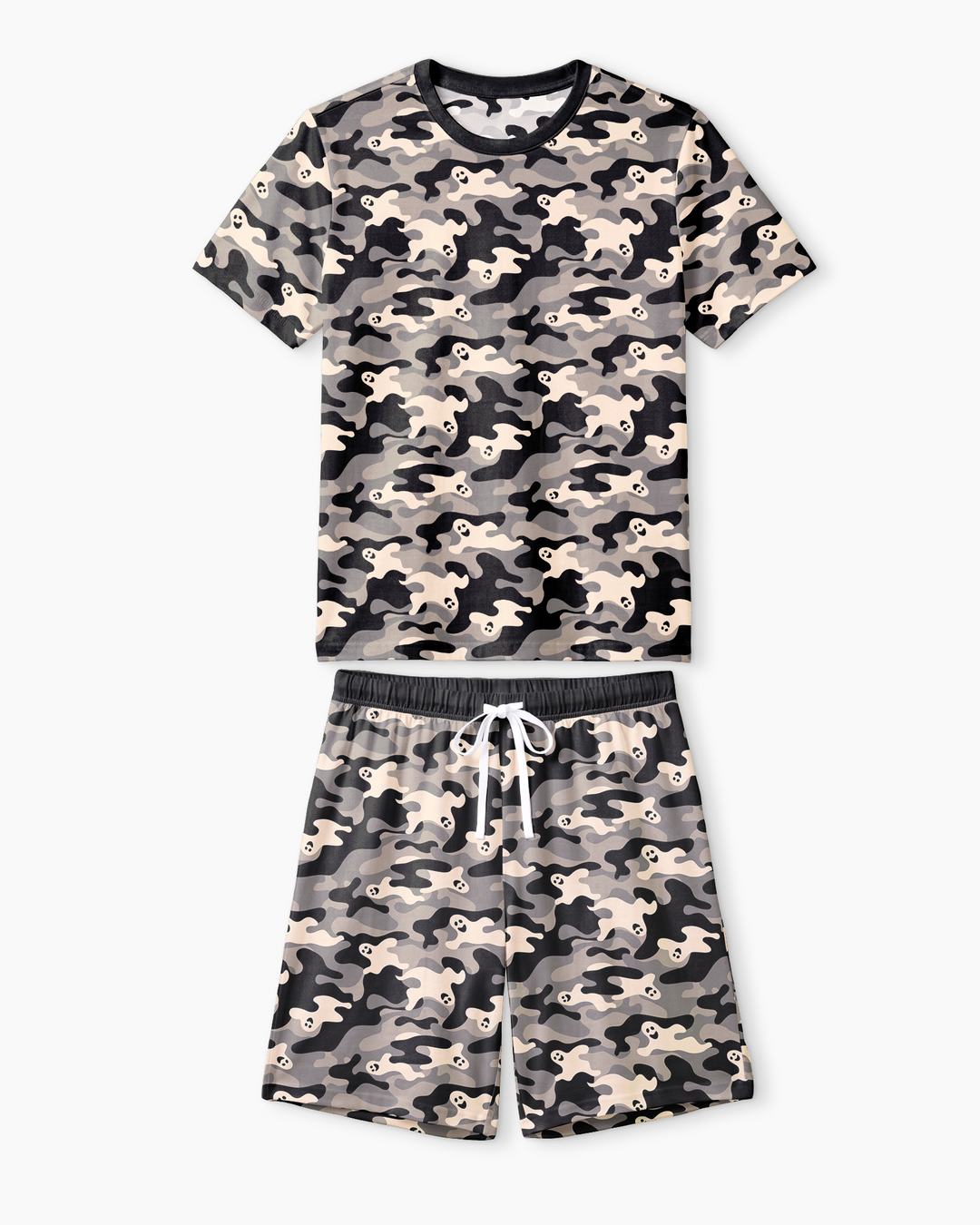 Camo Halloween Ghost Bamboo Men Short Sleeve Short Pajama Set