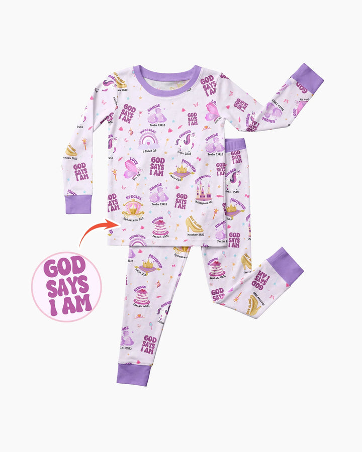 God Says I Am Girl Bamboo Two Piece Long Sleeve Pajama Set