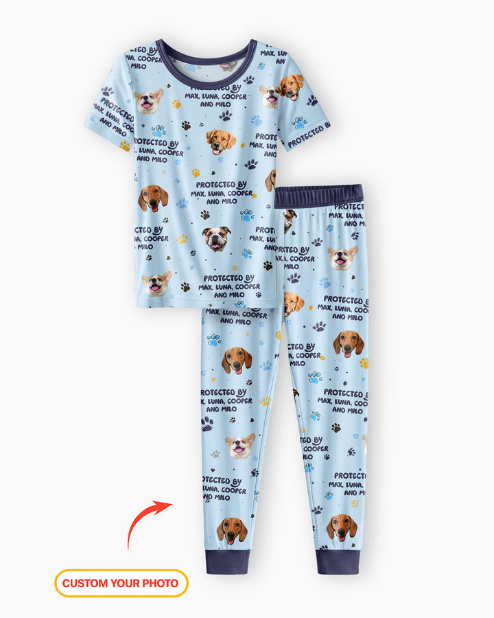Custom Dog Photos "Protected By" Pawfect Pink Bamboo Two Piece Short Sleeve Pyjamas Set