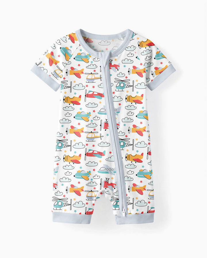 Airplanes and Helicopters Bamboo Shorty Zippered Romper