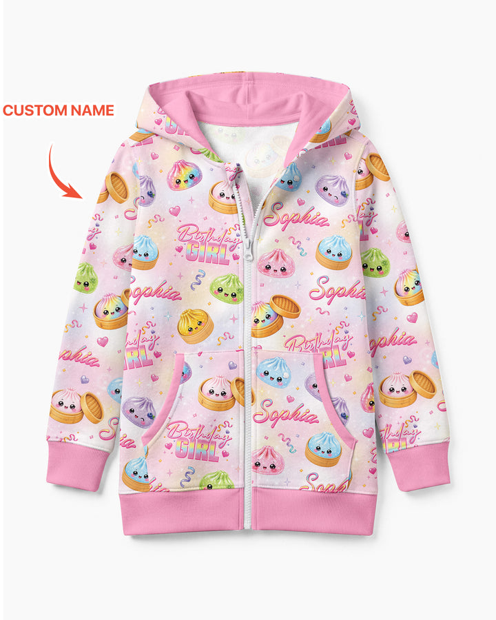 Birthday Girl Glitter Dumpling Bamboo Zip Hoodie