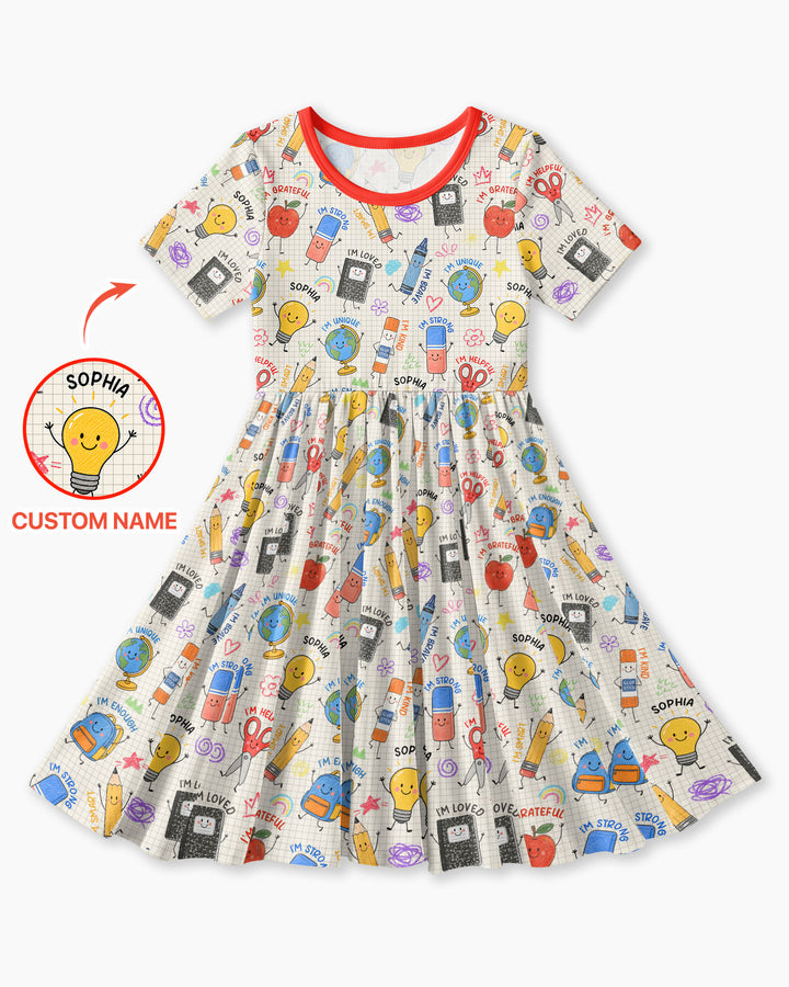 School Squad Custom Name Bamboo Twirl Dress