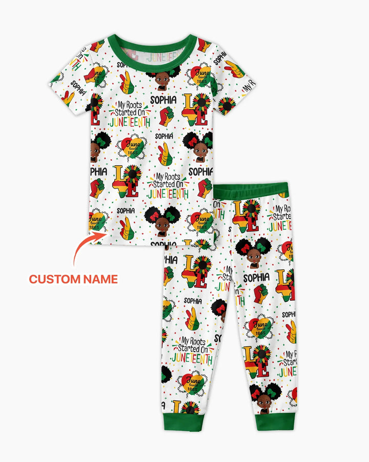 Custom Name My Roots Started On Juneteenth Bamboo Two Piece Short Sleeve Pajama Set