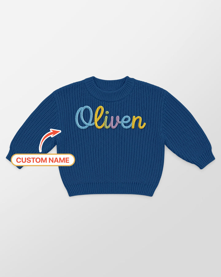 Embroidered Baby Name Bamboo Knit Sweater Bubble