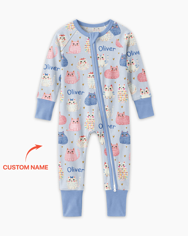 Custom Name Cute Pastel Cat Bamboo Convertible Zippy