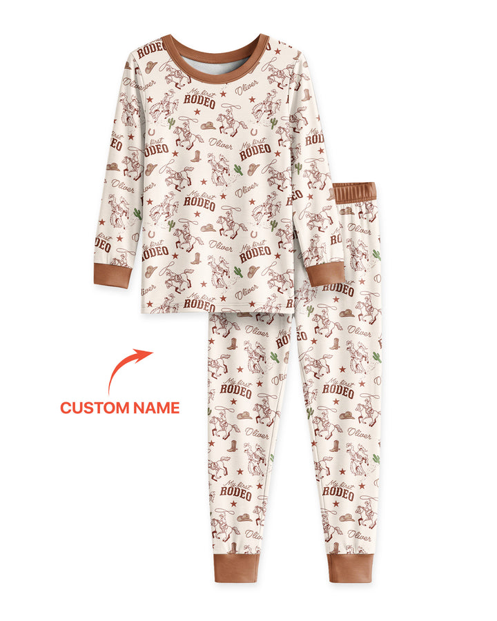 Custom Name First Rodeo Family Matching Bamboo Two Piece Long Sleeve Pajama Set