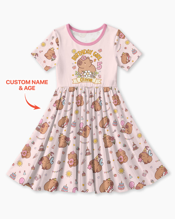Personalized Capy Birthday Girl Bamboo Twirl Dress