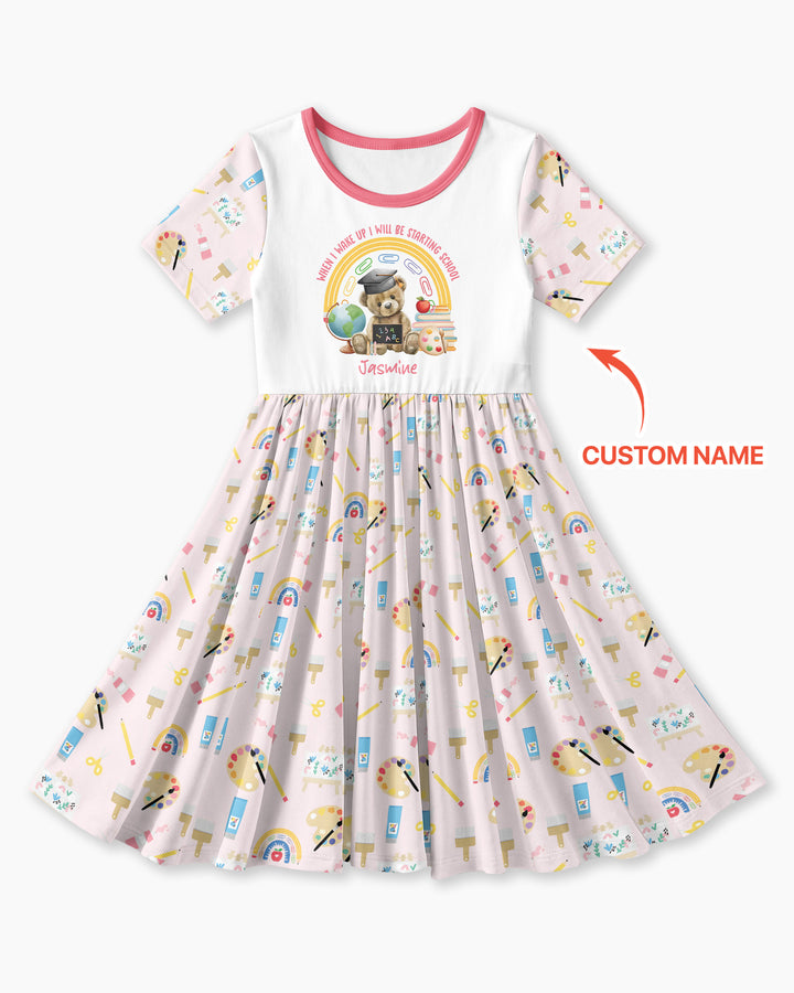 Custom Name When I Wake Up I Will Be Starting School Bamboo Twirl Dress