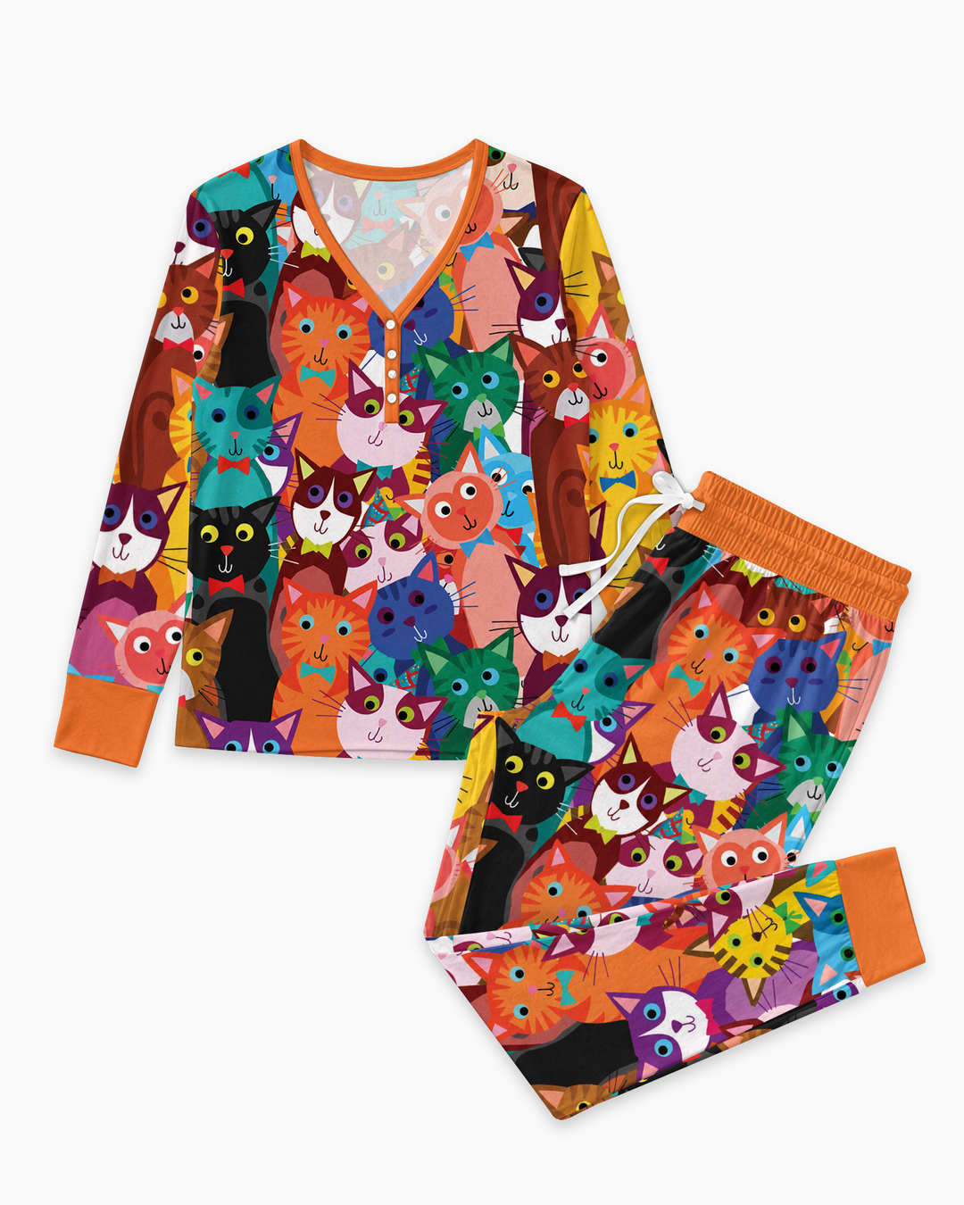 Colorful Cat Pattern Bamboo Women Pajama Set