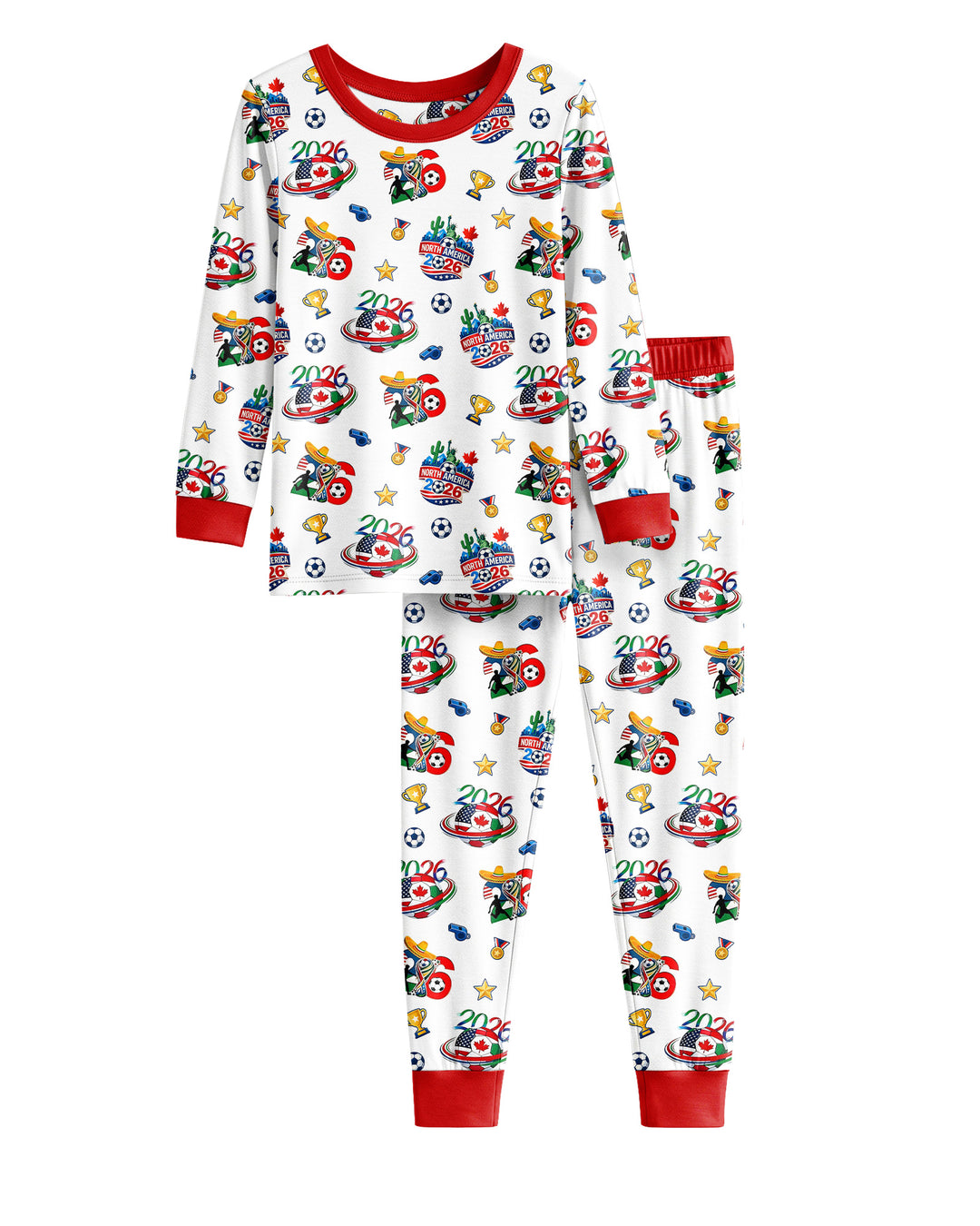 World Soccer North America 2026 Family Matching Bamboo Two Piece Long Sleeve Pajama Set