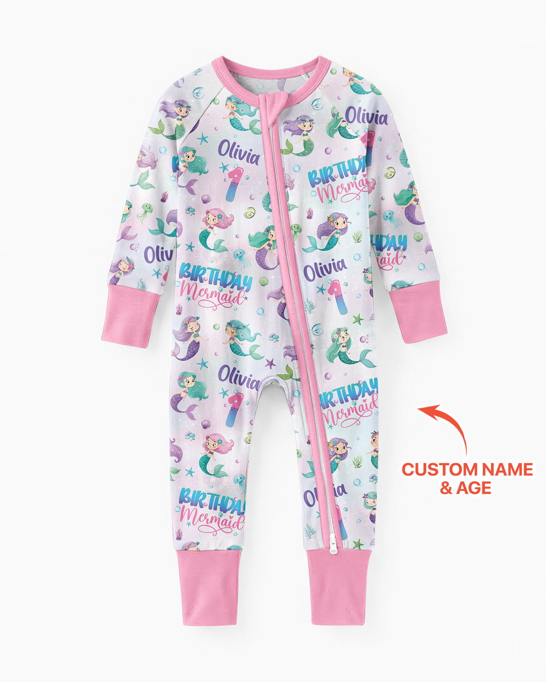 Custom Name and Age Birthday Mermaid Bamboo Convertible Zippy