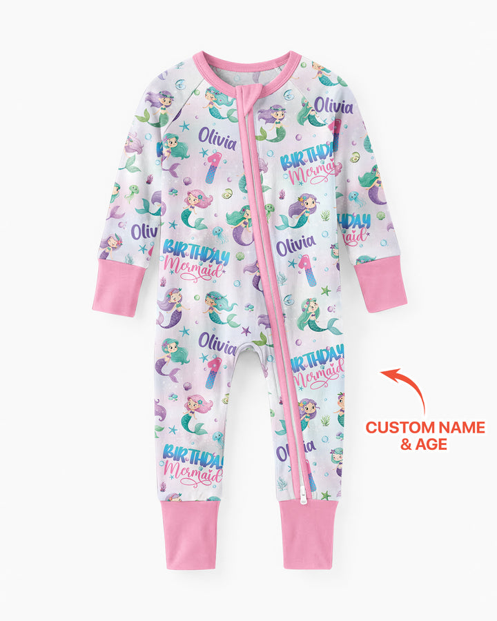 Custom Name and Age Birthday Mermaid Bamboo Convertible Zippy