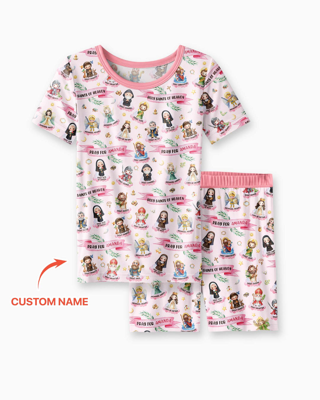 Holy Saints of Heaven Custom Name Bamboo Two Piece Short Sleeve Shorts Pajama Set