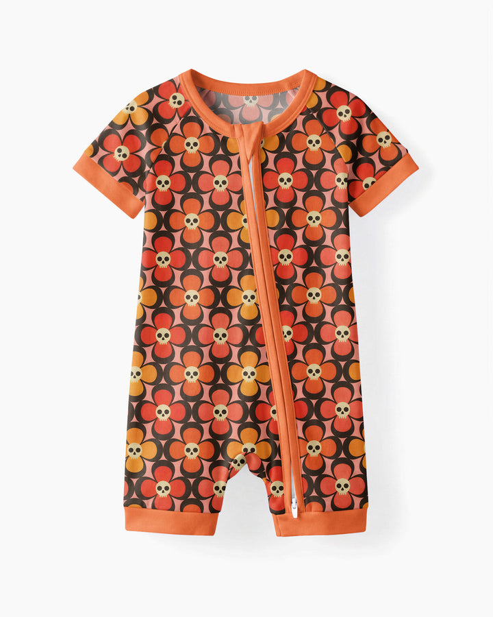 Retro Skull Flower Halloween Bamboo Shorty Zippy