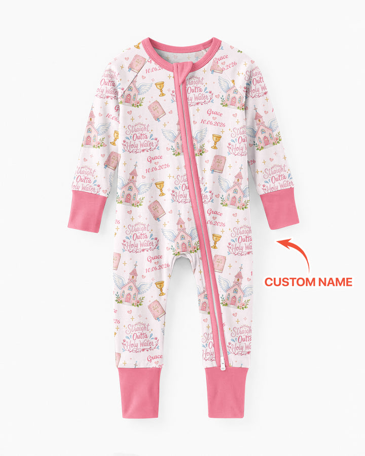 Custom Name Baptism Christening Straight Outta Holy Water Bamboo Convertible Zippy