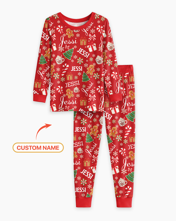 Merry Christmas Custom Name Bamboo Two Piece Long Sleeve Pajama Set