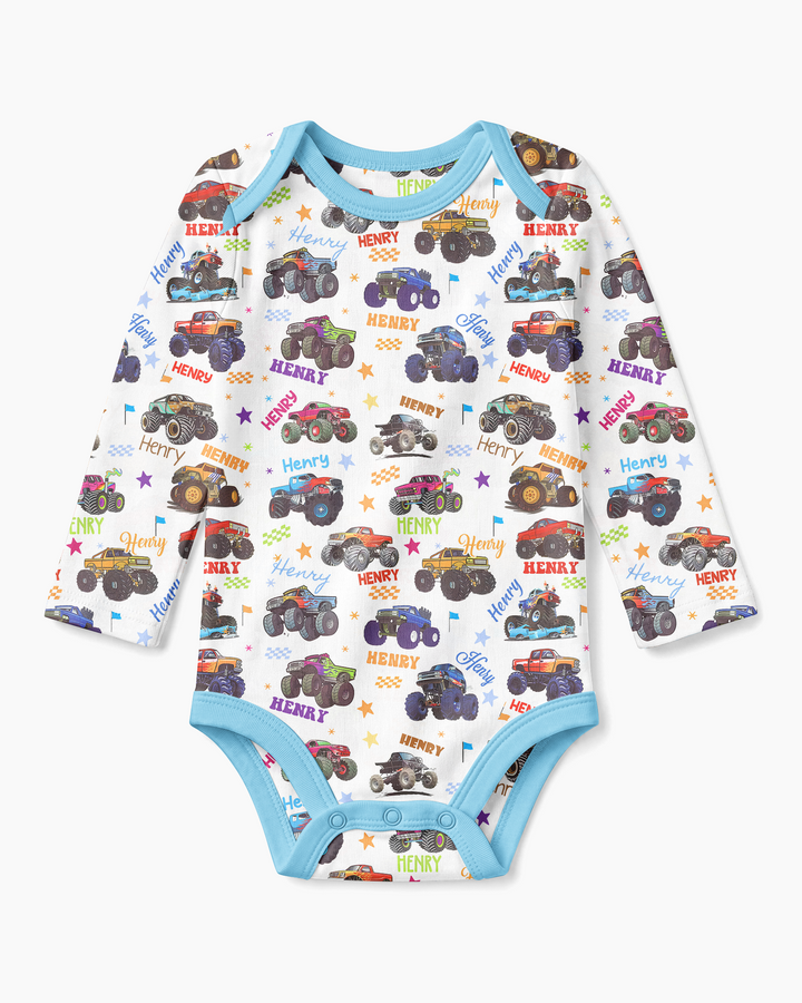 Monster Truck Custom Name Bamboo Bodysuit