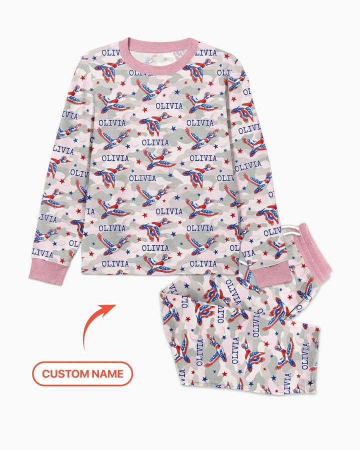 Custom Name America Mallard Duck Family Matching Bamboo Men's Pajama Set