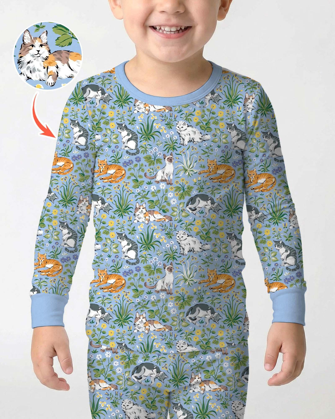 Kitten Garden Family Matching Bamboo Two Piece Long Sleeve Pajama Set