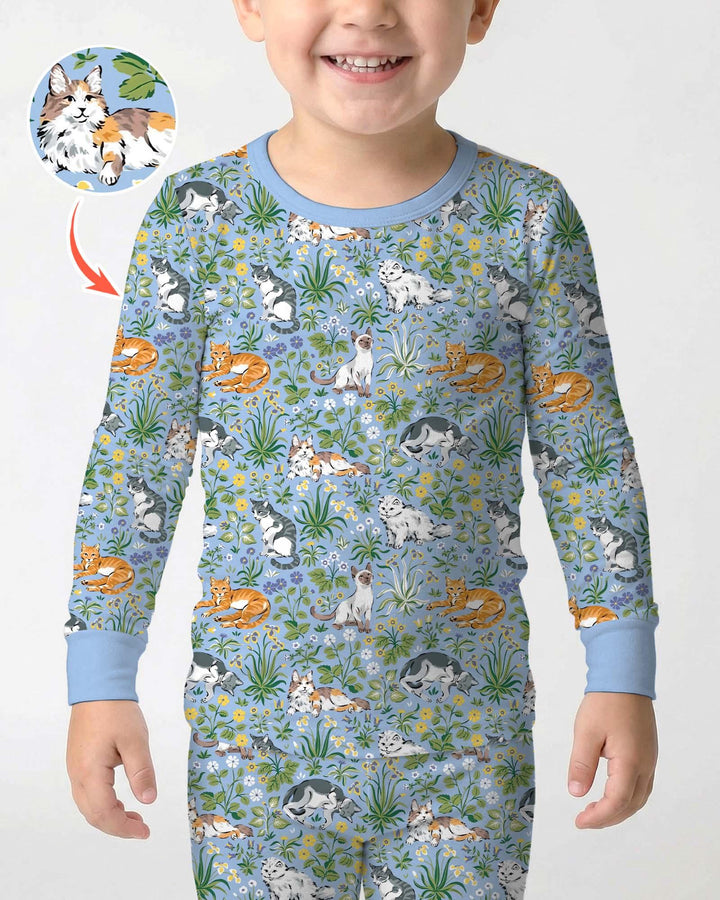 Kitten Garden Family Matching Bamboo Two Piece Long Sleeve Pajama Set