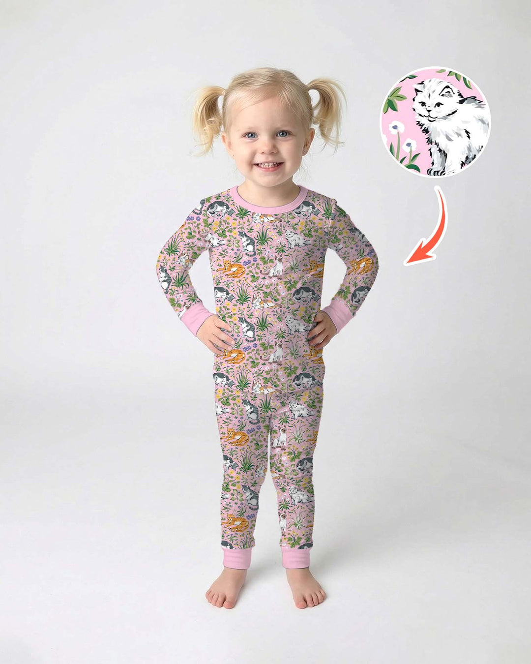 Kitten Garden Family Matching Bamboo Two Piece Long Sleeve Pajama Set
