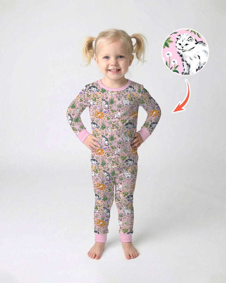 Kitten Garden Family Matching Bamboo Two Piece Long Sleeve Pajama Set