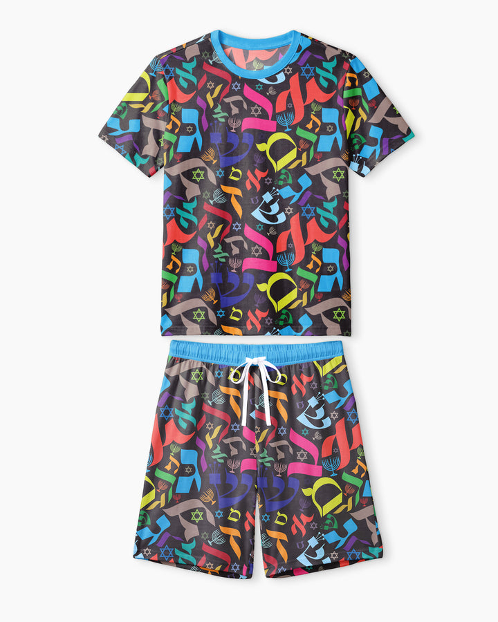 Hebrew Harmony Family Matching Bamboo Men Short Sleeve Short Pajama Set