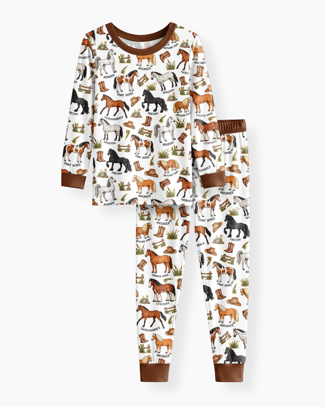 Types Of Horses Bamboo Two Piece Long Sleeve Pajama Set