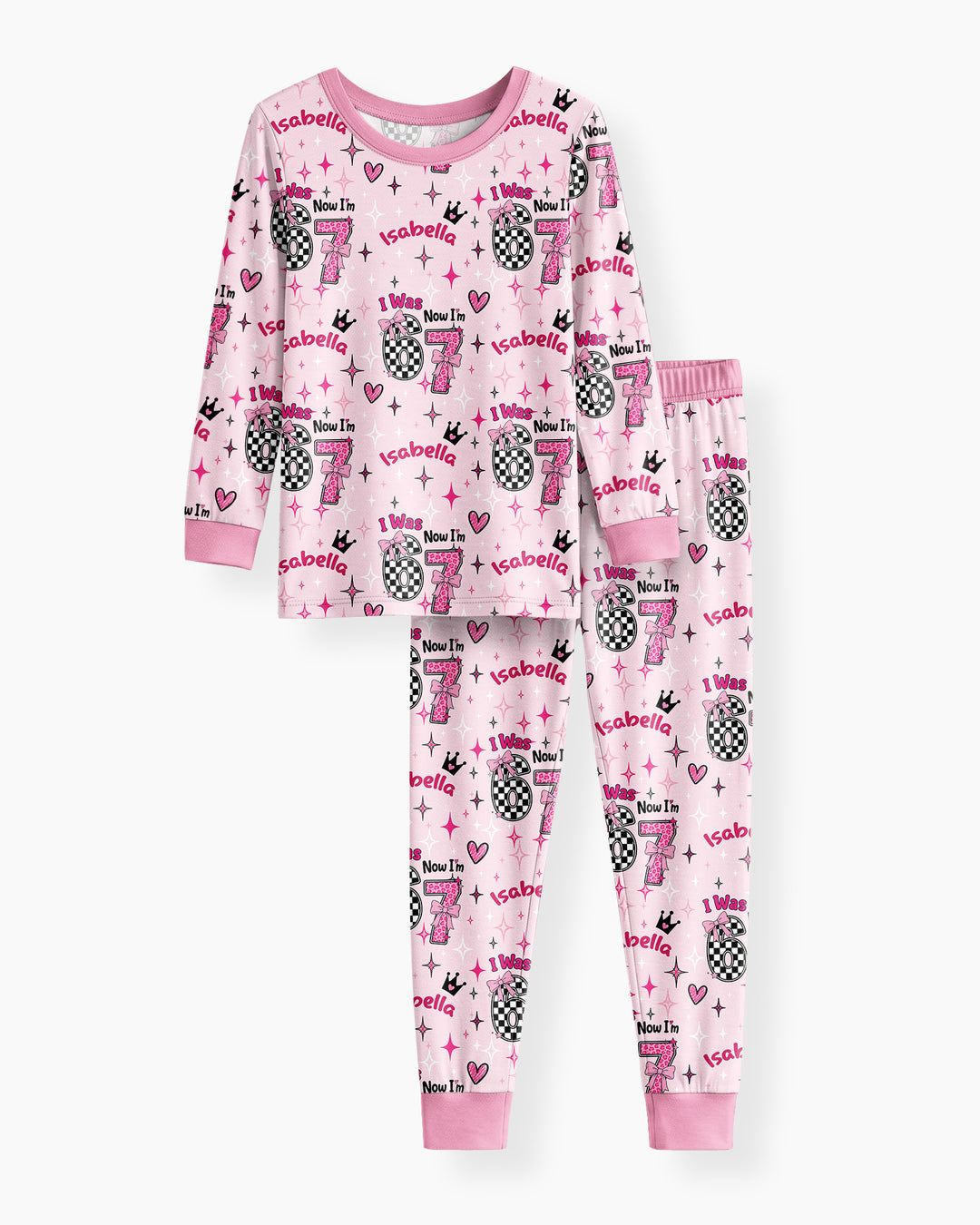 I Was 6 Now I'm 7 Girls Birthday Bamboo Two Piece Long Sleeve Pajama Set