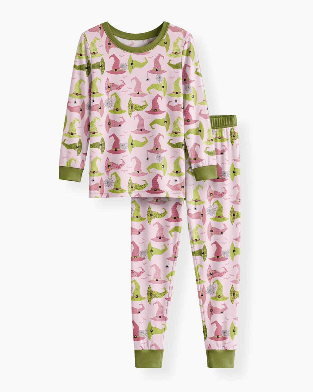 Pink Witch Hat Halloween Bamboo Two Piece Long Sleeve Pajama Set