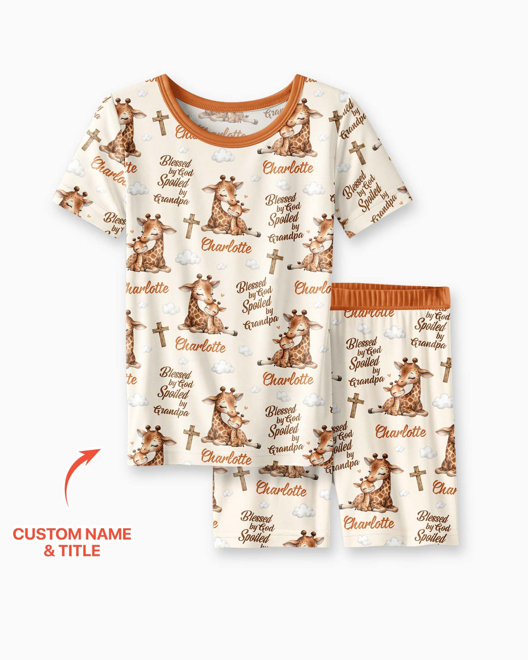 Custom Name Blessed By God Spoiled By Grandma Bamboo Two Piece Short Sleeve Shorts Pajama Set