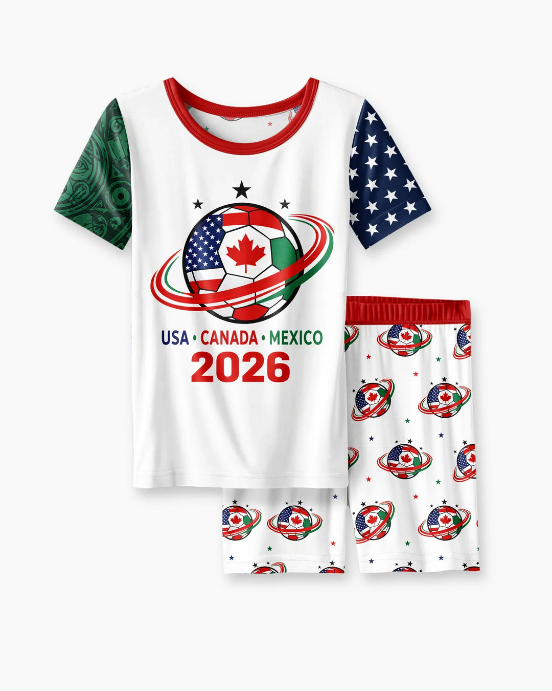 Soccer Cup USA Canada Mexico Bamboo Two Piece Short Sleeve Shorts Pajama Set