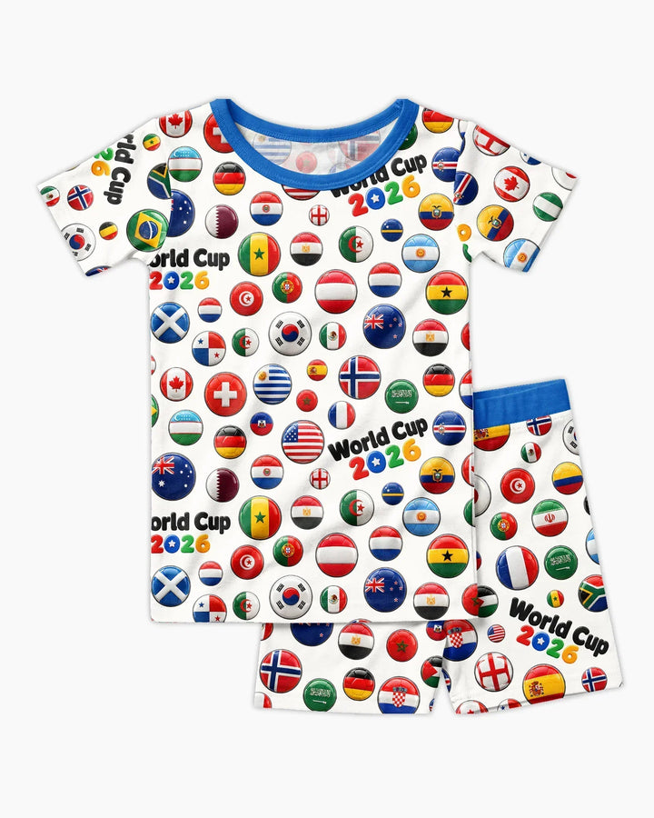 Soccer Cup All Country Balls Bamboo Two Piece Short Sleeve Shorts Pajama Set