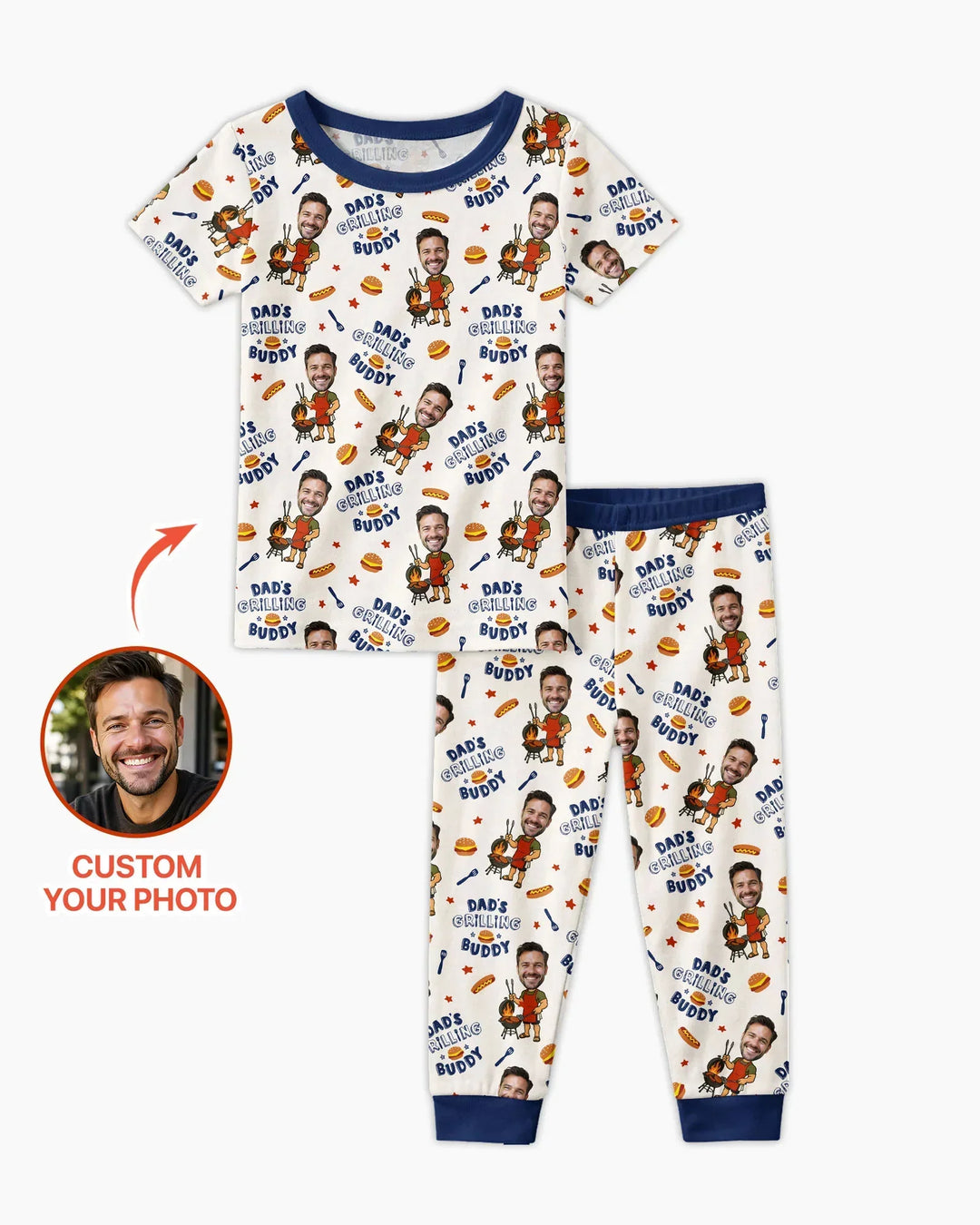 Custom Photo Dad's Grilling Buddy Family Matching Bamboo Two Piece Short Sleeve Pajama Set
