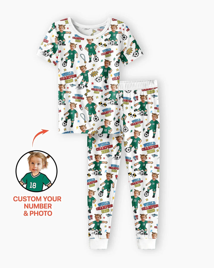Custom Photo World Champion 2026  Family Matching Bamboo Two Piece Short Sleeve Pajama Set