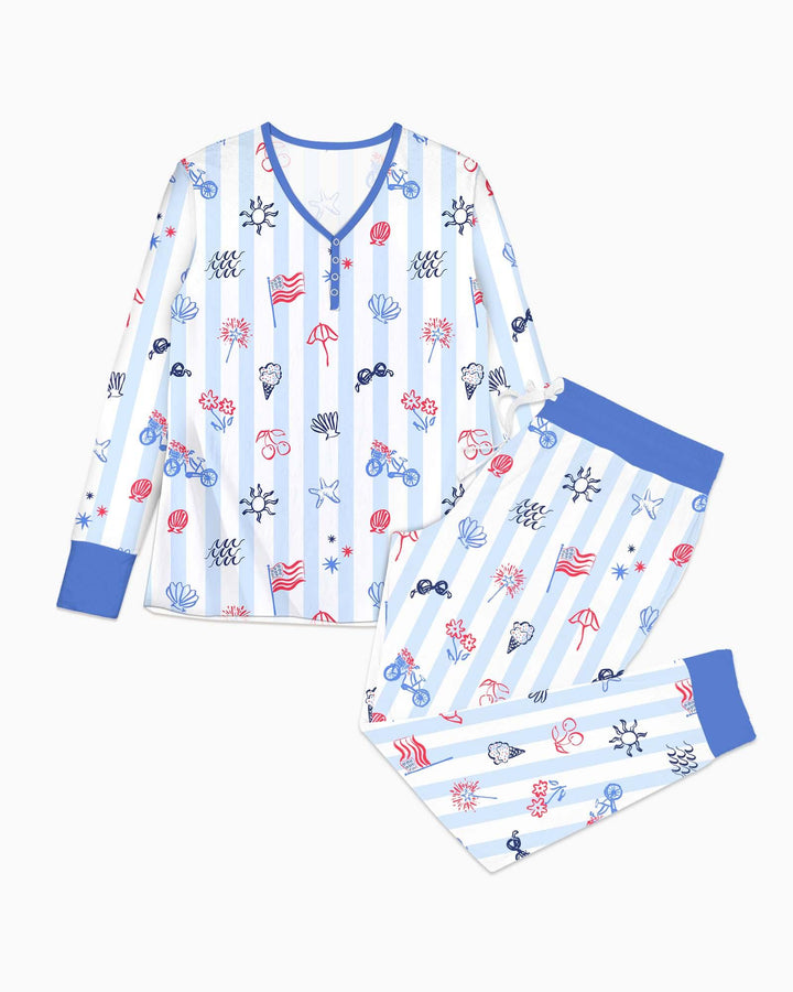 Red, White & Beachy Family Matching Bamboo Women Pajama Set